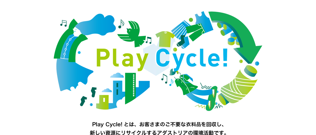 Play Cycle はお客さまのご不要な衣料品を回収し 新しい資源にリサイクルする活動です Play Cycle 株式会社アダストリア Play Cycle はお客さまのご不要な衣料品を回収し 新しい資源にリサイクルする活動です Play Cycle 株式会社アダストリア