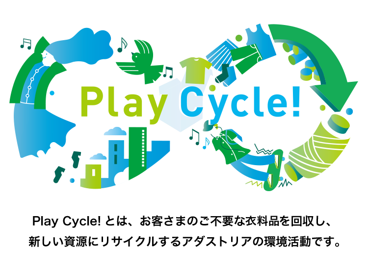 Play Cycle はお客さまのご不要な衣料品を回収し 新しい資源にリサイクルする活動です Play Cycle 株式会社アダストリア Play Cycle はお客さまのご不要な衣料品を回収し 新しい資源にリサイクルする活動です Play Cycle 株式会社アダストリア